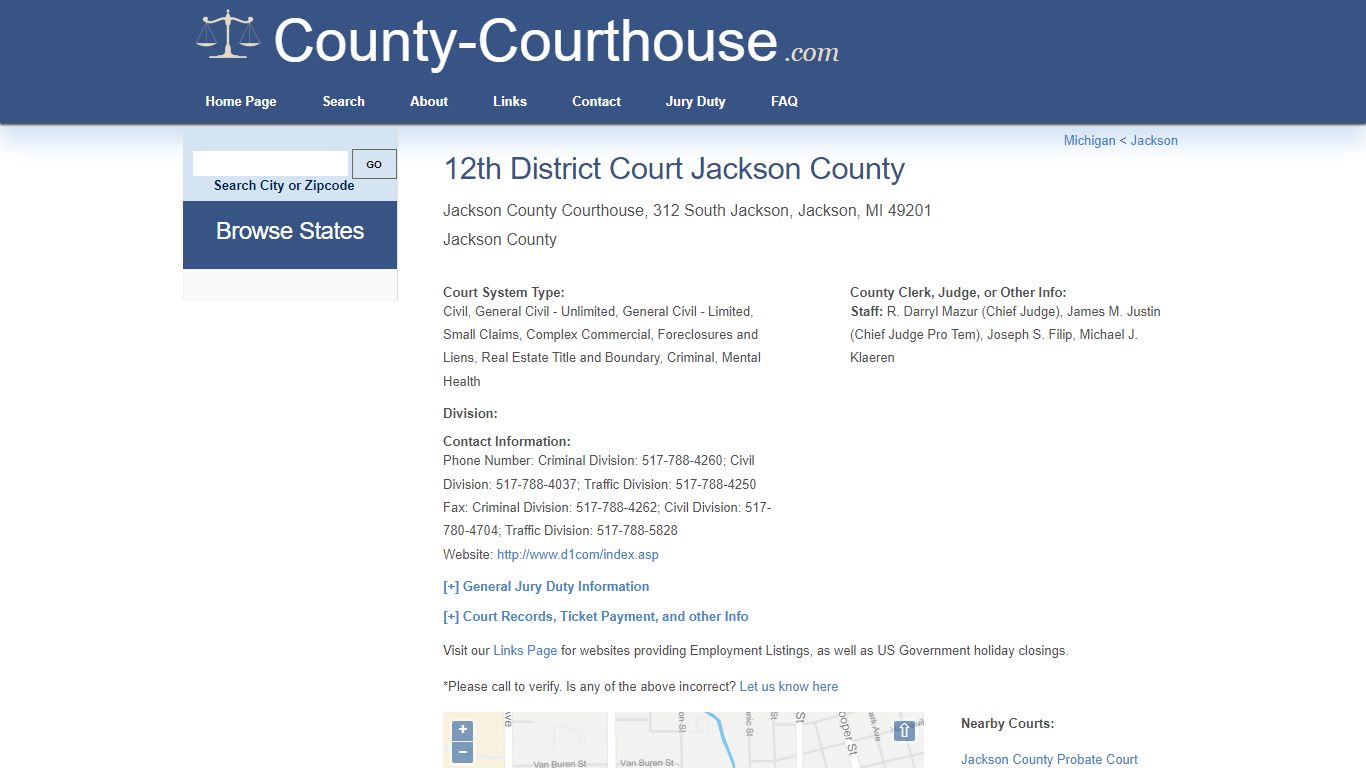 12th District Court Jackson County in Jackson, MI - Court Information